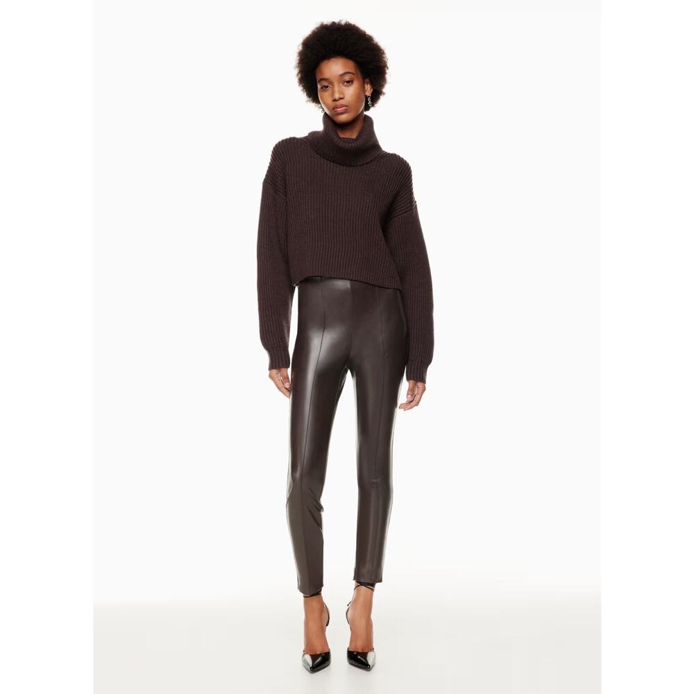 Babaton Aritzia Brown High Waist Vegan Leather Frida Pants NWT